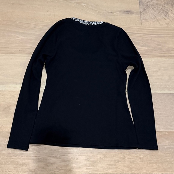 NWT White House Black Market Black Women’s Long Sleeve Top with Beaded Neckline - Picture 5 of 5